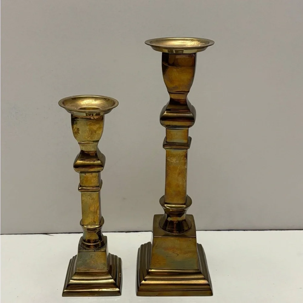 Pair of 2 vintage solid brass candle holders